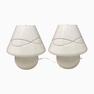 White Murano Glass Table Lamps, 1980s, Set of 2-JJC-1417448