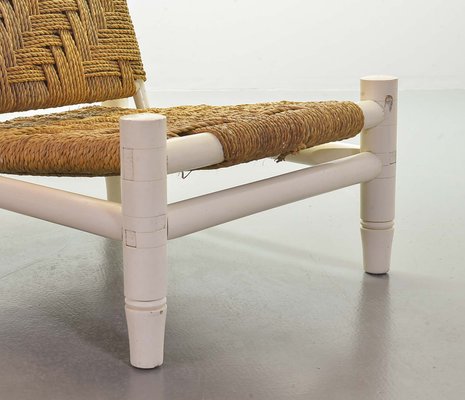 White Oak Low Seat Lounge Chair in Sisal Rope with Footstool in the Style of Charlotte Perriand, 1960s-IXC-994905