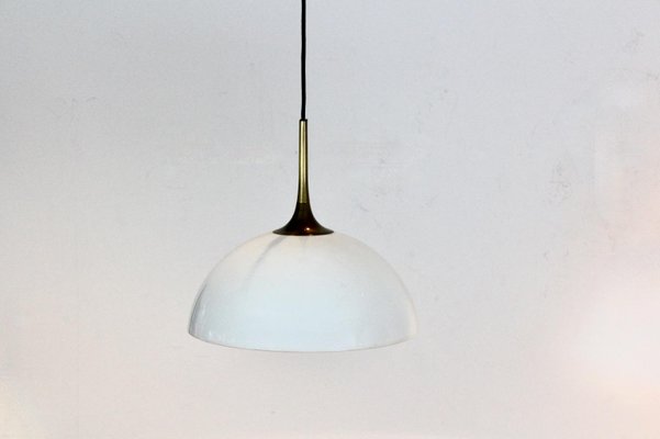 White-Opal Glass & Brass Pendant Lights by Florian Schulz, Set of 2-MO-1158533