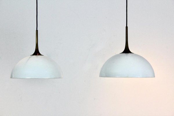 White-Opal Glass & Brass Pendant Lights by Florian Schulz, Set of 2-MO-1158533