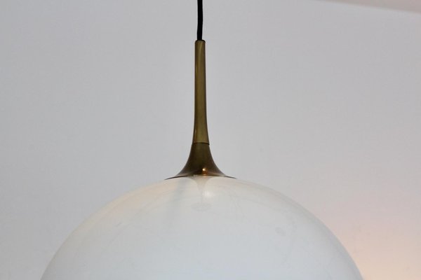 White-Opal Glass & Brass Pendant Lights by Florian Schulz, Set of 2-MO-1158533