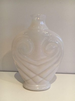 White Opalin Glass Owl Vase, 1970s-BA-1365838