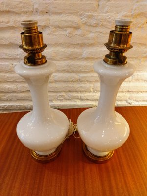 White Opaline Glass Desk Lamps, Spain, 1960s, Set of 2-QY-1796251