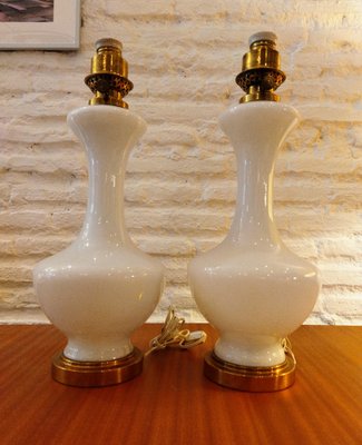 White Opaline Glass Desk Lamps, Spain, 1960s, Set of 2-QY-1796251