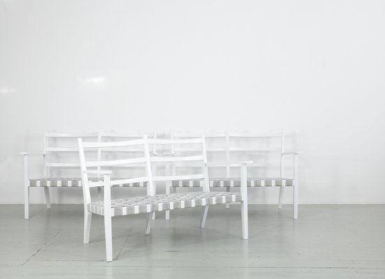 White-Painted Benches & Chair, 1960s, Set of 4-AA-831637