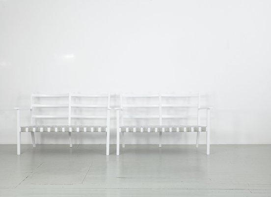 White-Painted Benches & Chair, 1960s, Set of 4-AA-831637