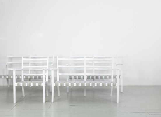 White-Painted Benches & Chair, 1960s, Set of 4-AA-831637