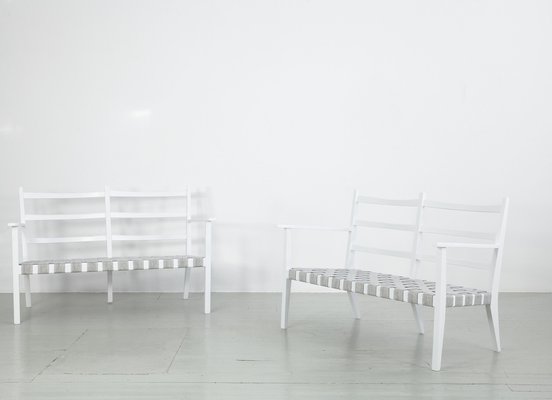 White-Painted Benches & Chair, 1960s, Set of 4-AA-831637