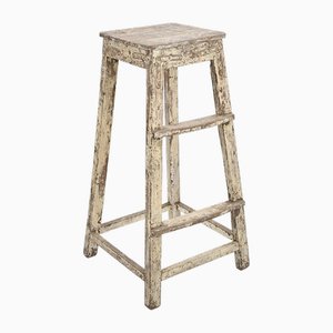 White Patinated Wooden Stool-NQ-1778212