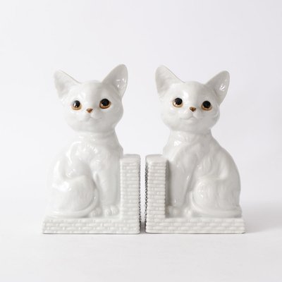 White Porcelain Cat Bookends, 1960s, Set of 2-IXK-1073078