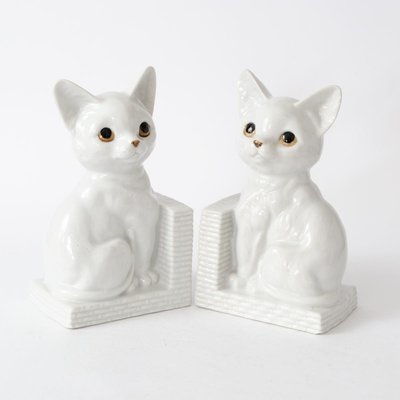 White Porcelain Cat Bookends, 1960s, Set of 2-IXK-1073078