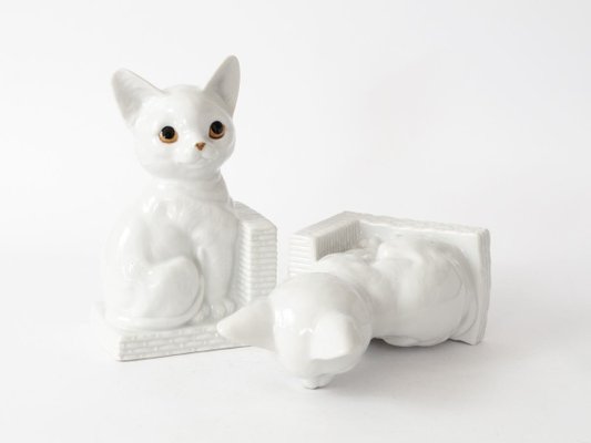 White Porcelain Cat Bookends, 1960s, Set of 2-IXK-1073078