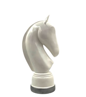 White Resin Chess Horse Sculpture, Italy, 1970s-TXN-1787393