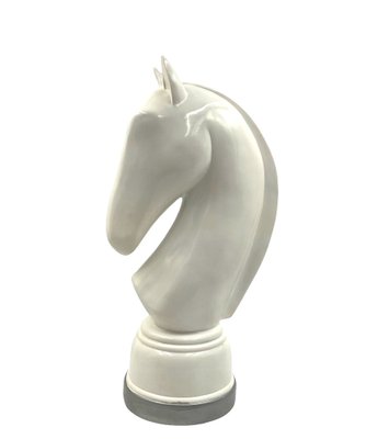 White Resin Chess Horse Sculpture, Italy, 1970s-TXN-1787393