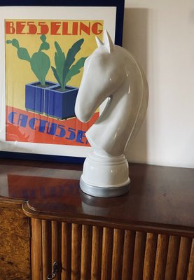 White Resin Chess Horse Sculpture, Italy, 1970s-TXN-1787393