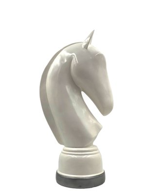 White Resin Chess Horse Sculpture, Italy, 1970s-TXN-1787393