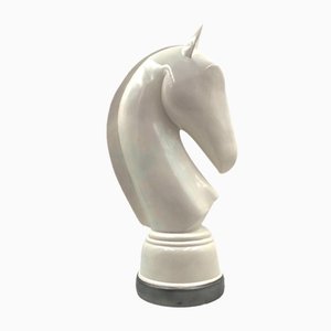 White Resin Chess Horse Sculpture, Italy, 1970s-TXN-1787393