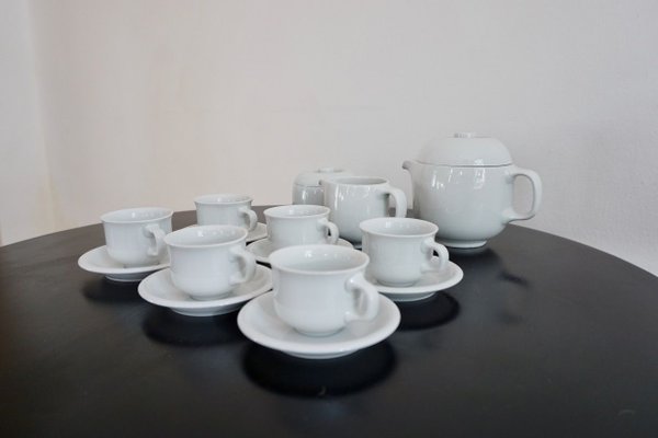 White Round Alföldi Szaturnusz Coffee Set by Horváth László & Ambrus Éva for Alföldi Porcelángyár, 1970s, Set of 17-HYJ-683413