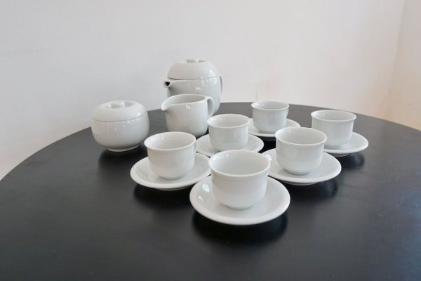 White Round Alföldi Szaturnusz Coffee Set by Horváth László & Ambrus Éva for Alföldi Porcelángyár, 1970s, Set of 17-HYJ-683413