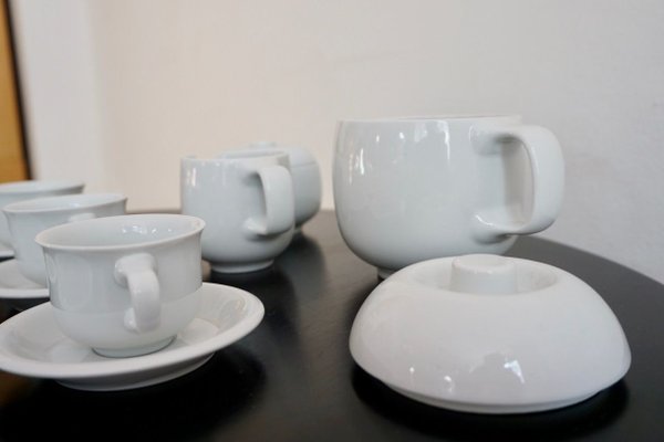 White Round Alföldi Szaturnusz Coffee Set by Horváth László & Ambrus Éva for Alföldi Porcelángyár, 1970s, Set of 17-HYJ-683413