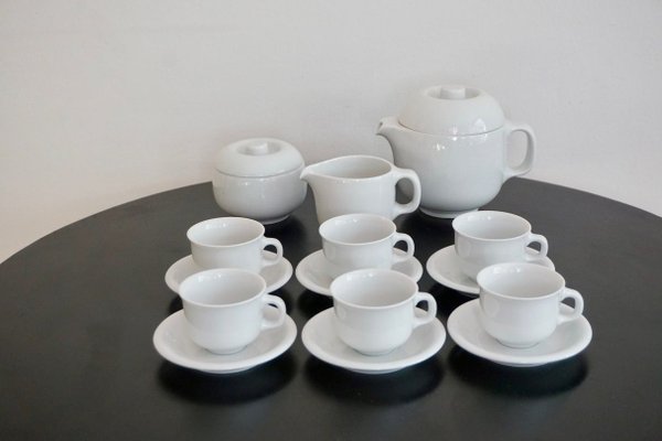 White Round Alföldi Szaturnusz Coffee Set by Horváth László & Ambrus Éva for Alföldi Porcelángyár, 1970s, Set of 17-HYJ-683413