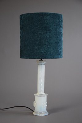 White Smoked Glass Table Lamp with Aquamarine Shade-IEI-1107088