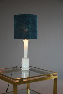 White Smoked Glass Table Lamp with Aquamarine Shade-IEI-1107088