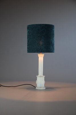 White Smoked Glass Table Lamp with Aquamarine Shade-IEI-1107088