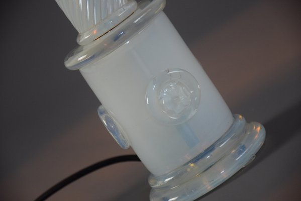 White Smoked Glass Table Lamp with Aquamarine Shade-IEI-1107088