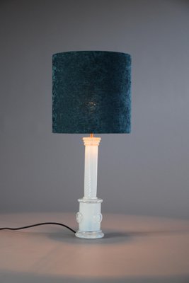 White Smoked Glass Table Lamp with Aquamarine Shade-IEI-1107088