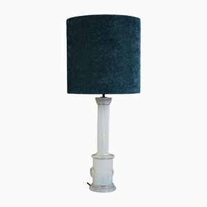 White Smoked Glass Table Lamp with Aquamarine Shade-IEI-1107088