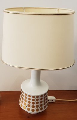 White Table Lamp with Porcelain Foot and Gold Ornamental, 1960s-QDP-1412022