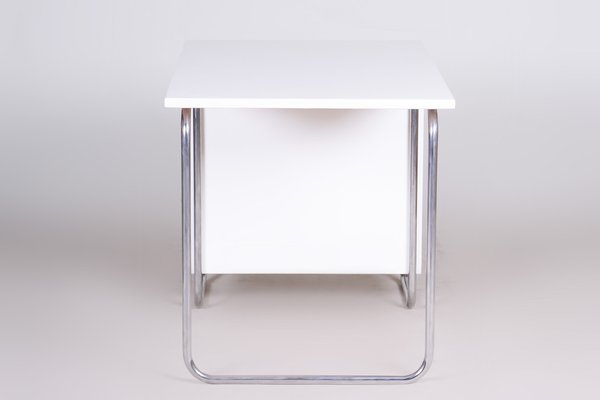 White Tubular Bauhaus Writing Desk in Chrome-Plated Steel to the High Gloss attributed to Robert Slezak, Czech, 1930s-WHY-1772620