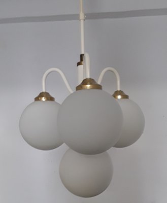 White Vintage Ceiling Lamp with Four White Glass Balls, 1970s-HOI-911118