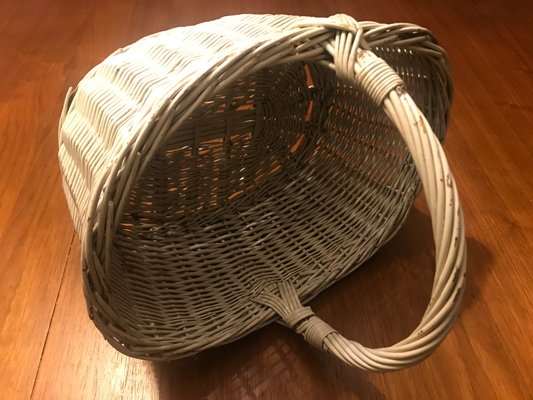 White Wicker Basket, 1970s-WQQ-1166490