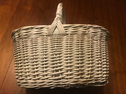 White Wicker Basket, 1970s-WQQ-1166490