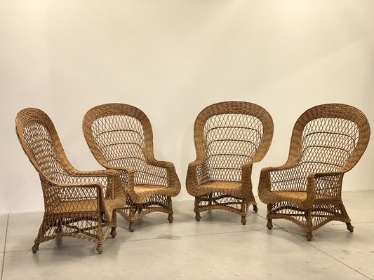 Wicker and Bamboo Armchairs, 1970s, Set of 4-NPC-1785721