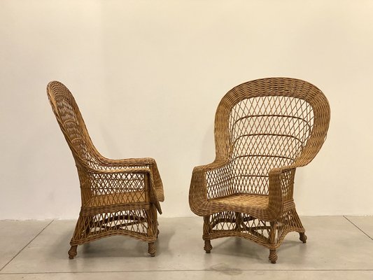 Wicker and Bamboo Armchairs, 1970s, Set of 4-NPC-1785721