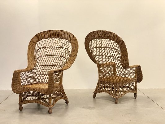 Wicker and Bamboo Armchairs, 1970s, Set of 4-NPC-1785721