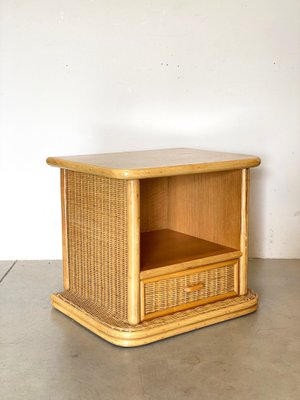 Wicker and Bamboo Bedside Tables, 1980s, Set of 2-NPC-1180519