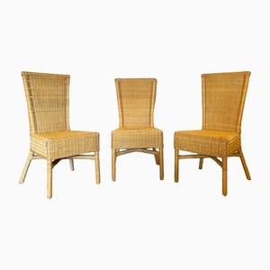 Wicker and Bamboo Chairs, 1970s, Set of 3-NPC-1291141