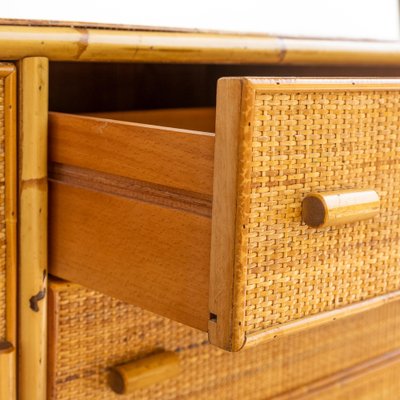 Wicker and Bamboo Chest of Drawers, 1970s-CGZ-1789625