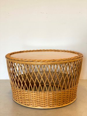 Wicker and Bamboo Coffee Table, 1970s-NPC-1069039