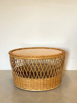 Wicker and Bamboo Coffee Table, 1970s-NPC-1069039