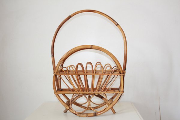 Wicker and Bamboo Porta Magazine Rack, 1960s-TOI-1454569