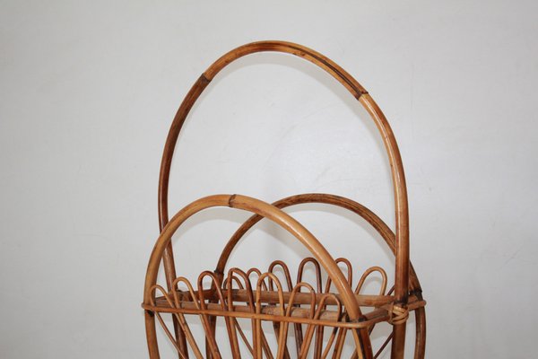 Wicker and Bamboo Porta Magazine Rack, 1960s-TOI-1454569