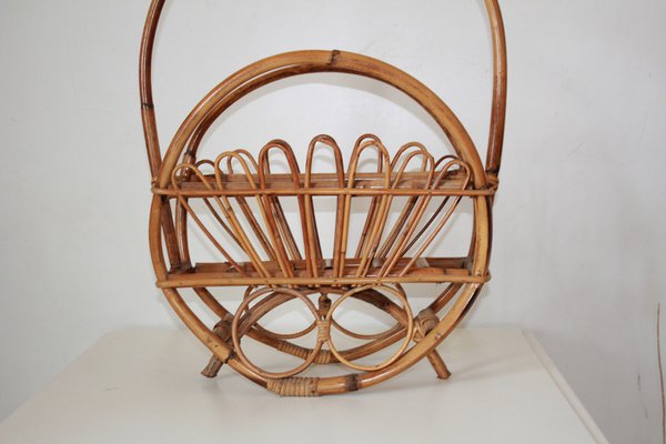 Wicker and Bamboo Porta Magazine Rack, 1960s-TOI-1454569