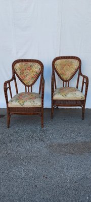 Wicker and Fabric Armchairs, Set of 2-QLH-1142465