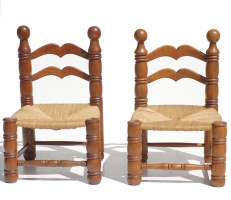 Wicker and Oak Chairs by Charles Dudouyt, 1940s, Set of 2-KGD-953819