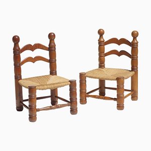 Wicker and Oak Chairs by Charles Dudouyt, 1940s, Set of 2-KGD-953819